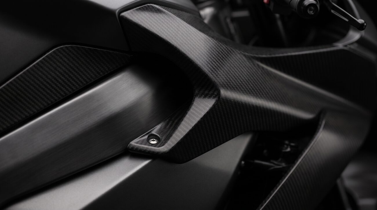 Forged carbon bodywork in macro, weave and edge detail