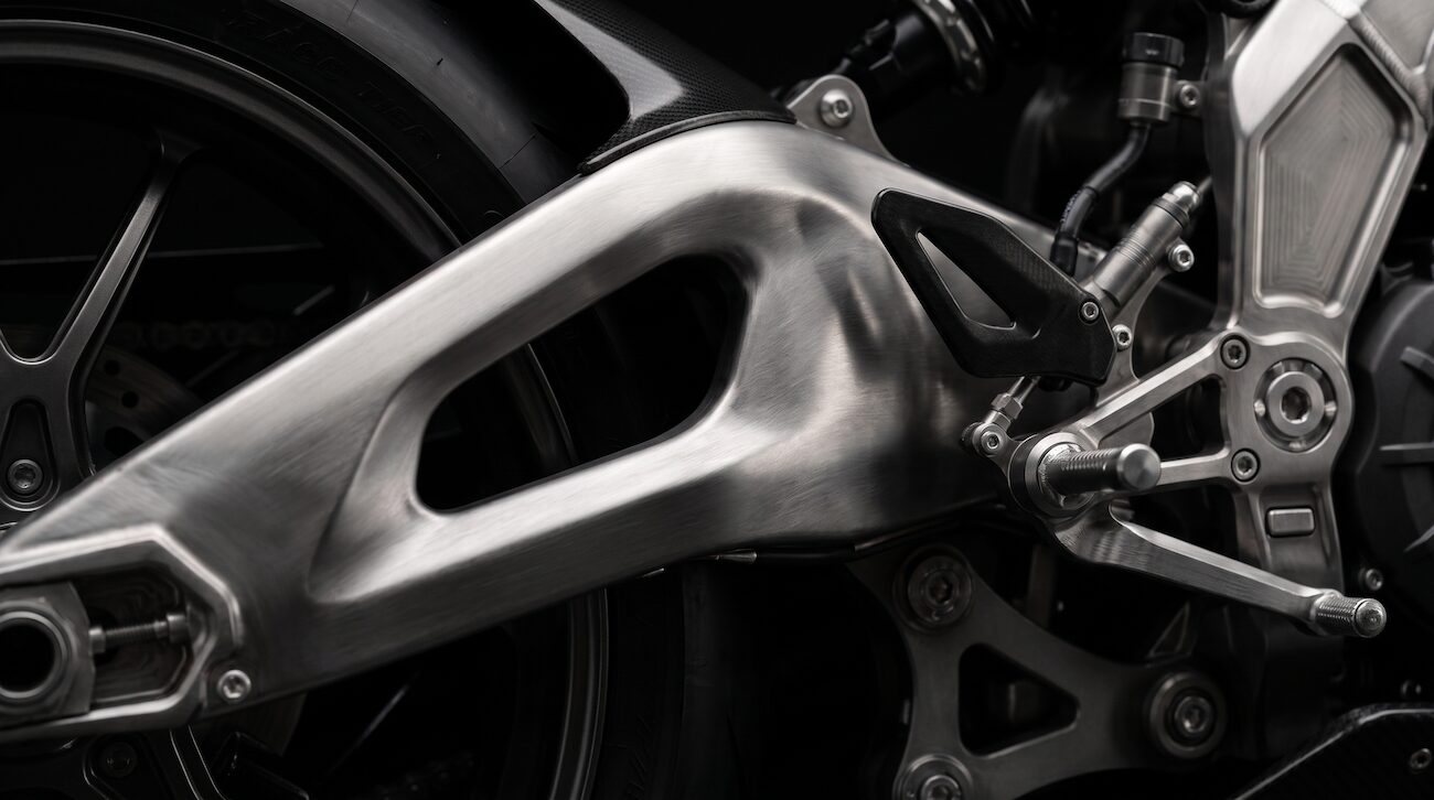 Machined aluminium swingarm in macro