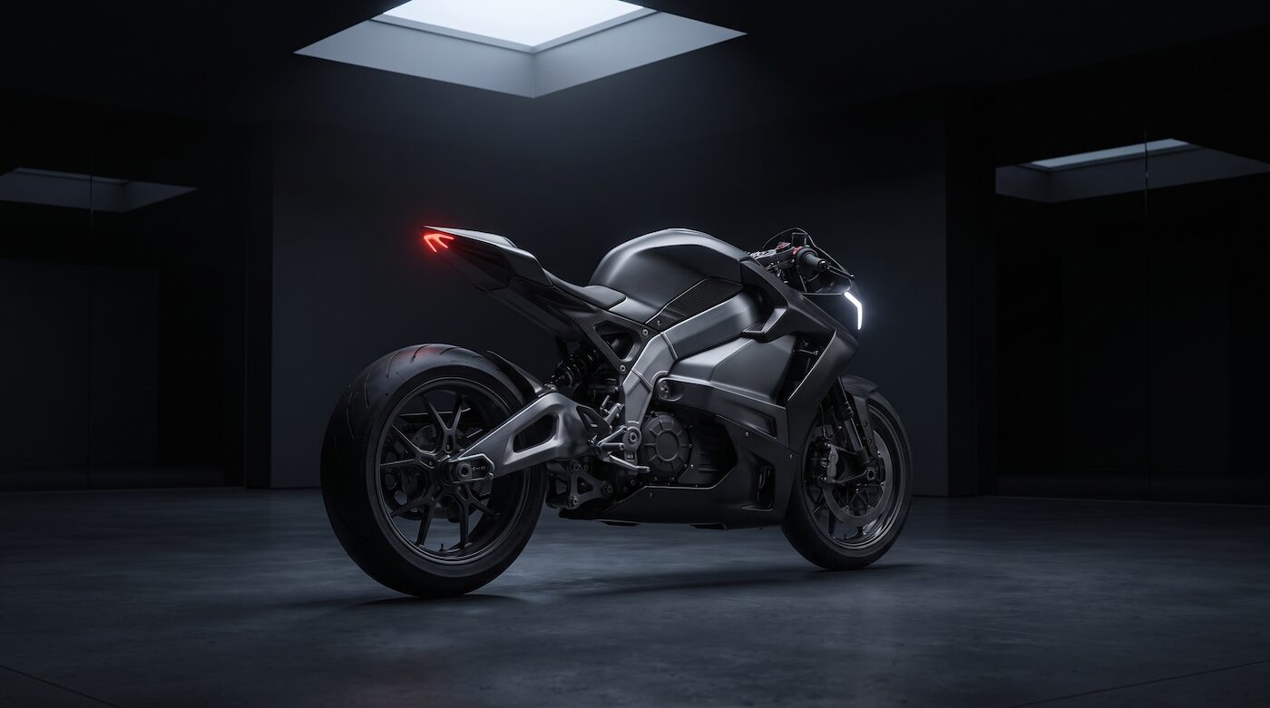 The machine standing in a dark Munich studio under a single skylight